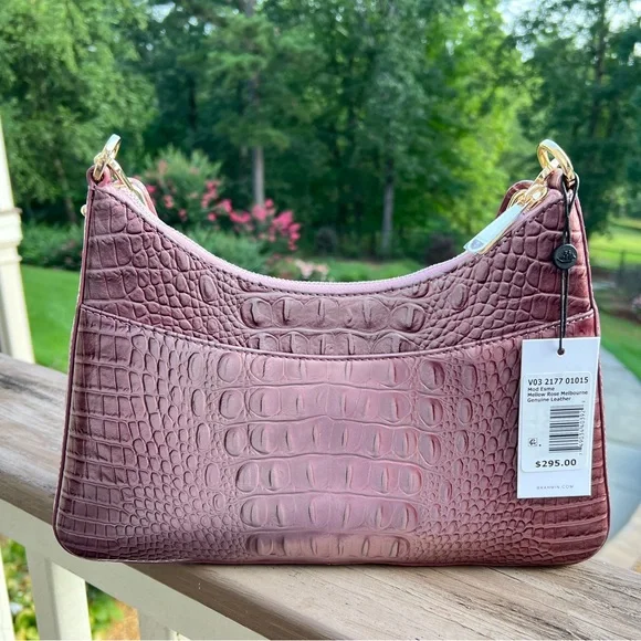 NWT Brahmin Croc-Embossed Leather Mod Esme Shoulder Bag, Mellow Rose! - Picture 3 of 8